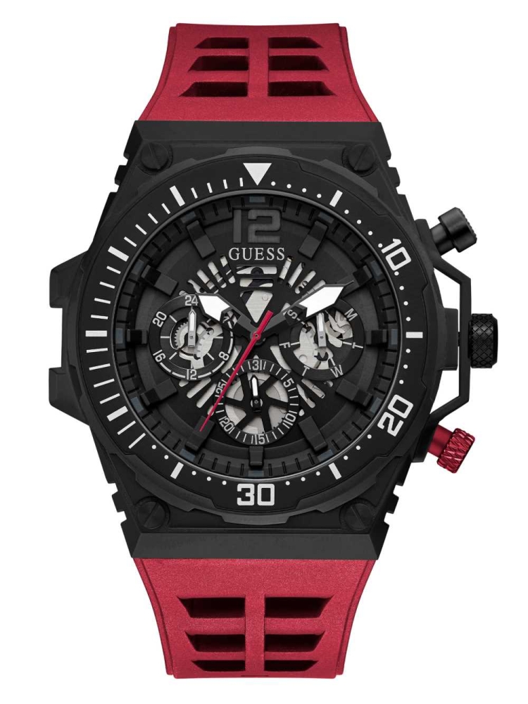 Multicolor Men\'s GUESS Black and Red Multifunction Watches | USA94NXGTM