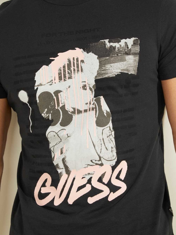 Multicolor Men's GUESS Eco Night Graffiti T-Shirts | USA31YRHNO