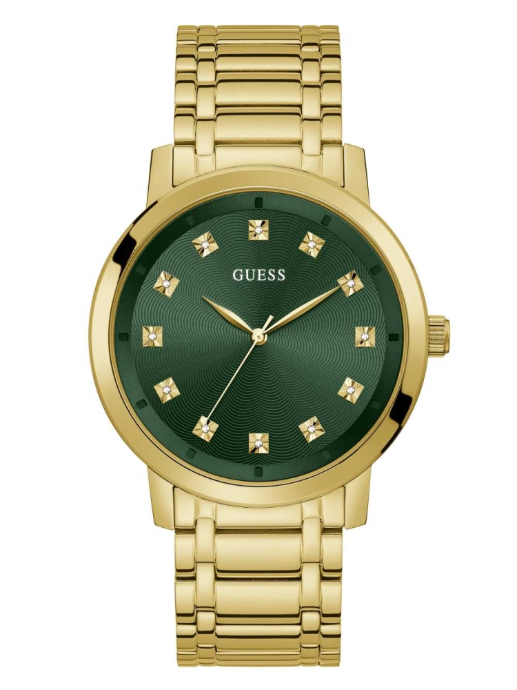 Multicolor Men\'s GUESS Paragon Gold-Tone and Green Analog Watches | USA02JQHDB