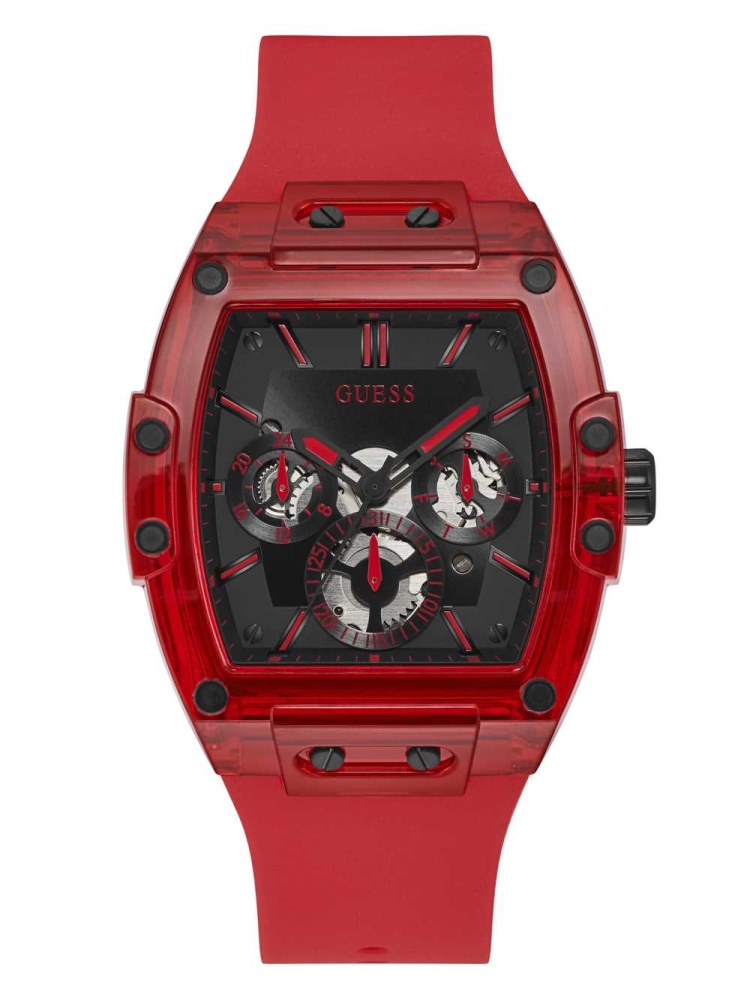 Multicolor Men\'s GUESS Red Plastic and Silicone Multifunction Watches | USA72SCHYW