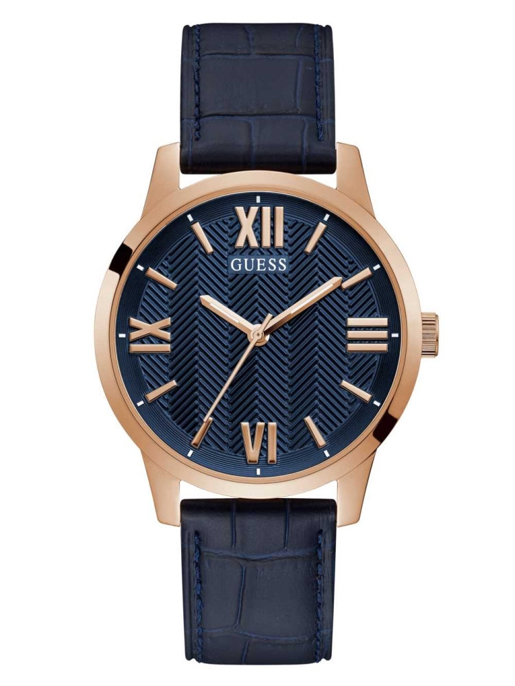 Multicolor Men\'s GUESS Rose Gold-Tone and Navy Analog Watches | USA12JRDHF