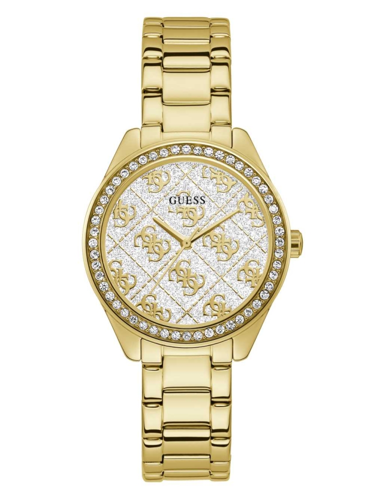 Multicolor Women\'s GUESS Gold-Tone Glitter Logo Watches | USA72NSXYJ