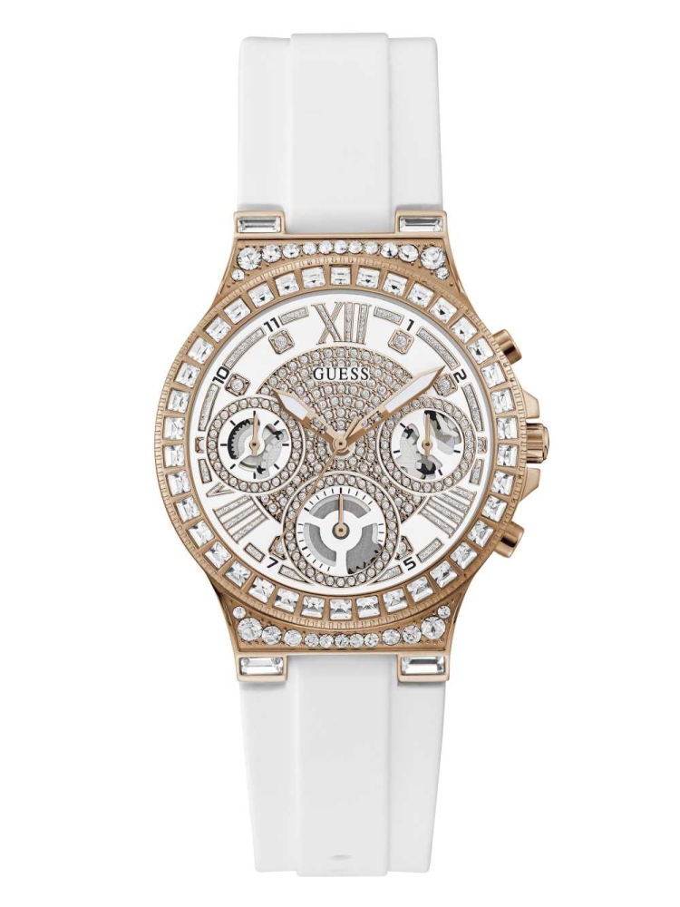 Multicolor Women\'s GUESS Rose Gold-Tone Rhinestone Multifunction Watches | USA48JWSQM