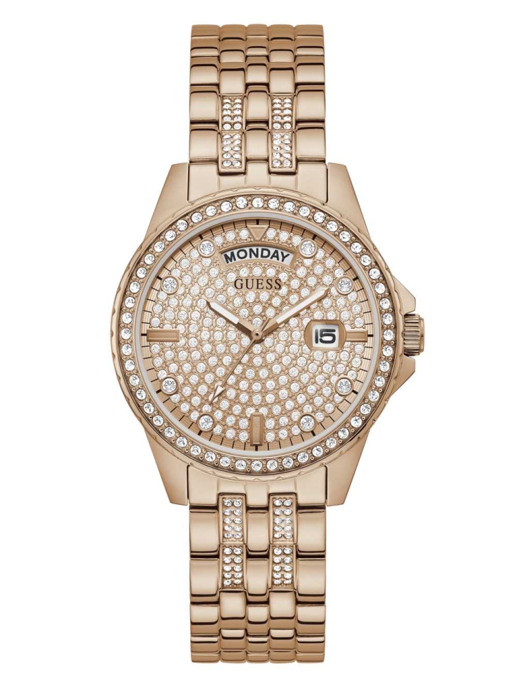 Multicolor Women\'s GUESS Rose Gold-Tone Rhinestone Analog Watches | USA72MNRGU