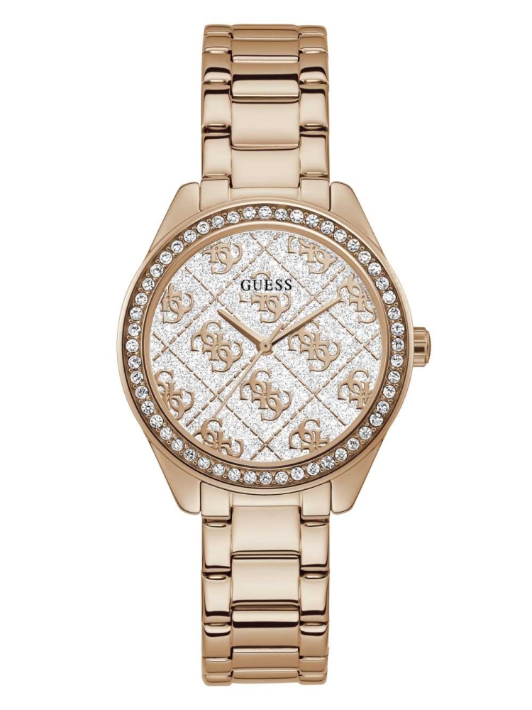 Multicolor Women\'s GUESS Rose Gold-Tone Glitter Logo Watches | USA84MZUGQ