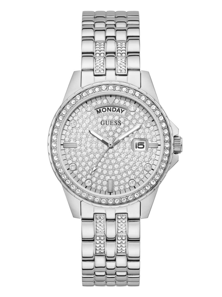 Multicolor Women\'s GUESS Silver-Tone Rhinestone Analog Watches | USA82TIUBK