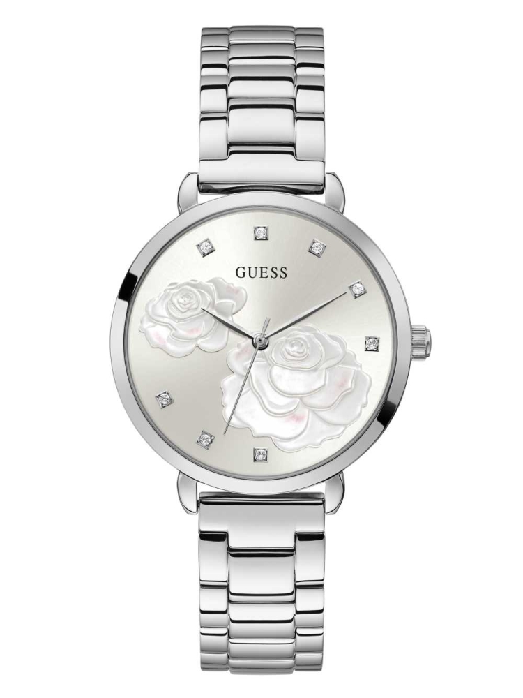 Multicolor Women\'s GUESS Silver-Tone Rose Crystal Analog Watches | USA25FUSQR