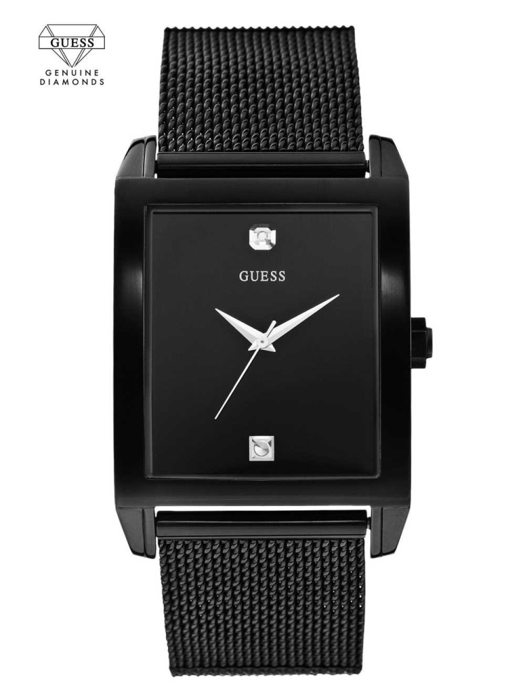 Obsidian Men\'s GUESS Black Mesh Diamond Analog Watches | USA72WYHNA