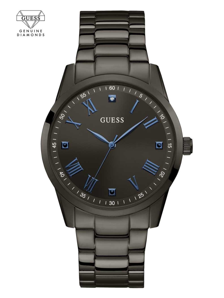 Obsidian Men\'s GUESS Gunmetal And Blue Analog Watches | USA69DRIOK