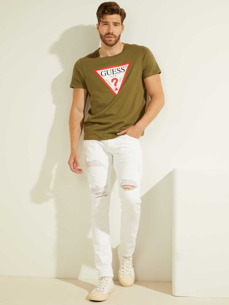 Olive Men's GUESS Classic Logo T-Shirts | USA15QEKOX