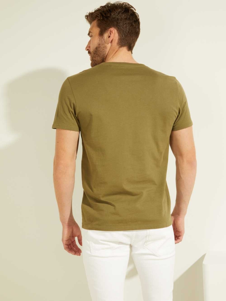 Olive Men's GUESS Classic Logo T-Shirts | USA15QEKOX