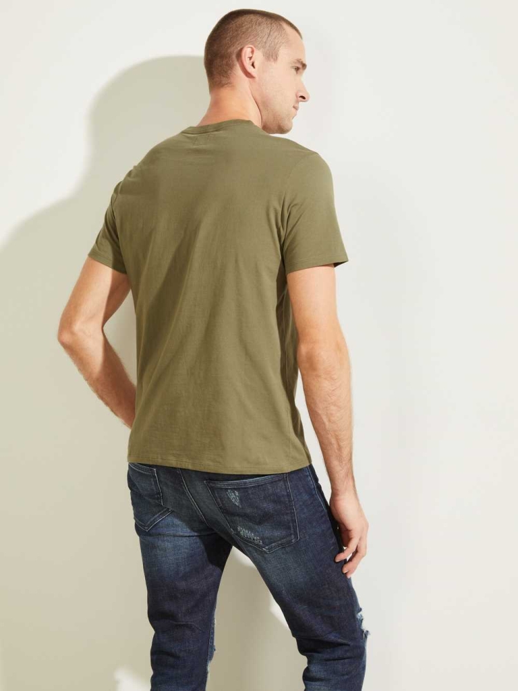 Olive Men's GUESS Classic Pima Crew T-Shirts | USA63QJFYZ