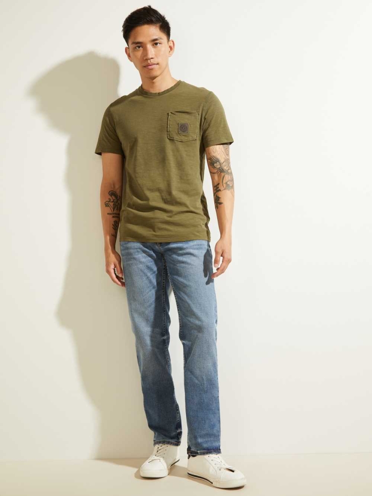 Olive Men's GUESS G Stamp T-Shirts | USA46MQJZK