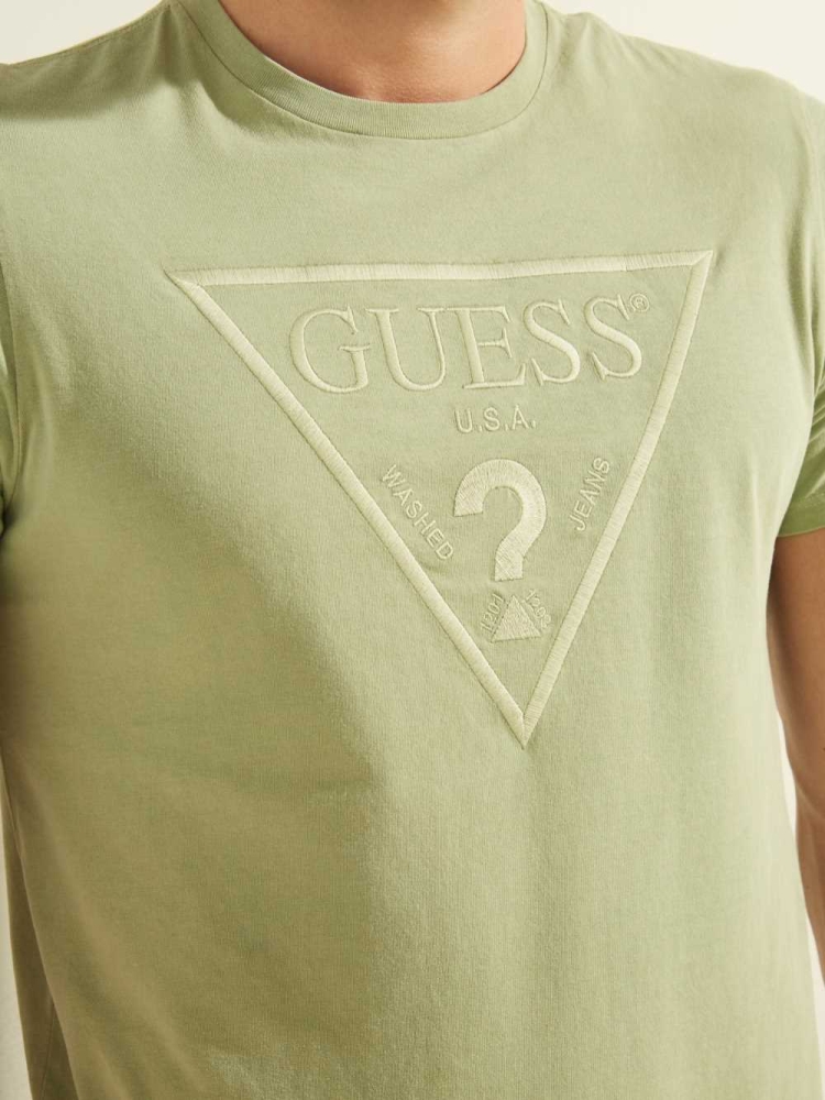 Olive Multicolor Men's GUESS Embroidered Logo T-Shirts | USA59UVDIJ