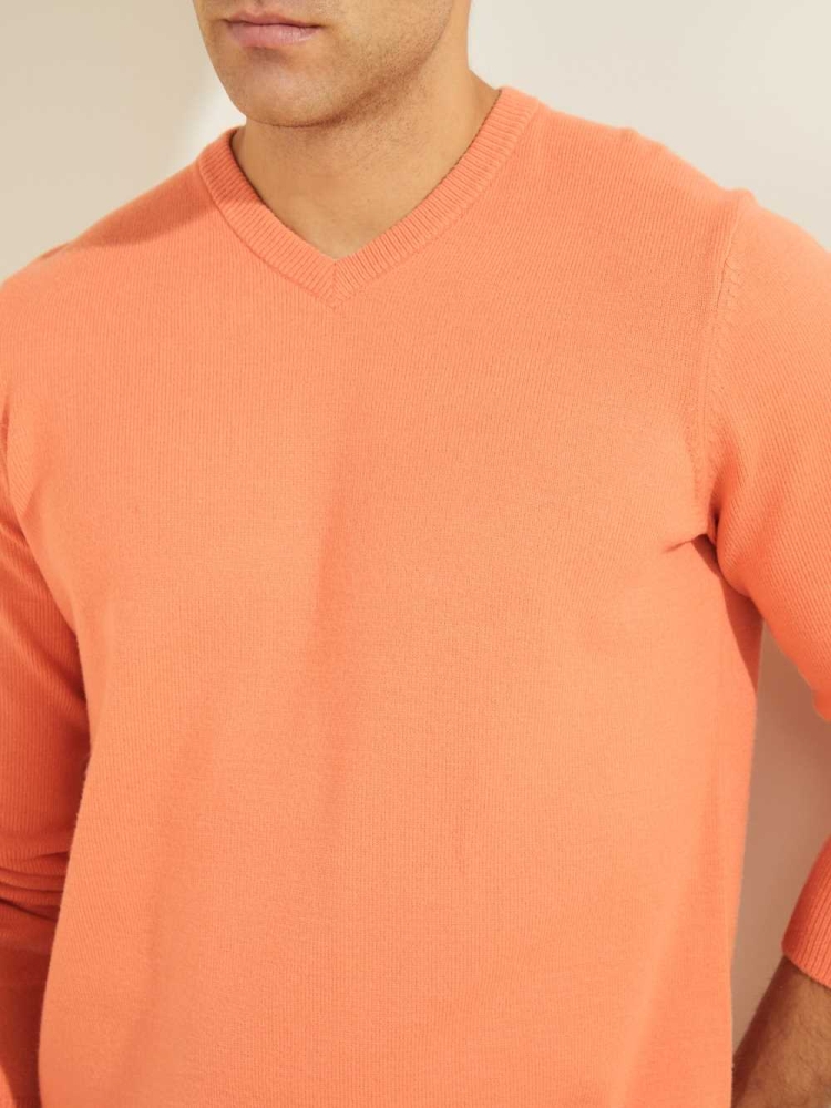 Orange Men's GUESS Eco Liam V-Neck Sweaters | USA91HVMLB