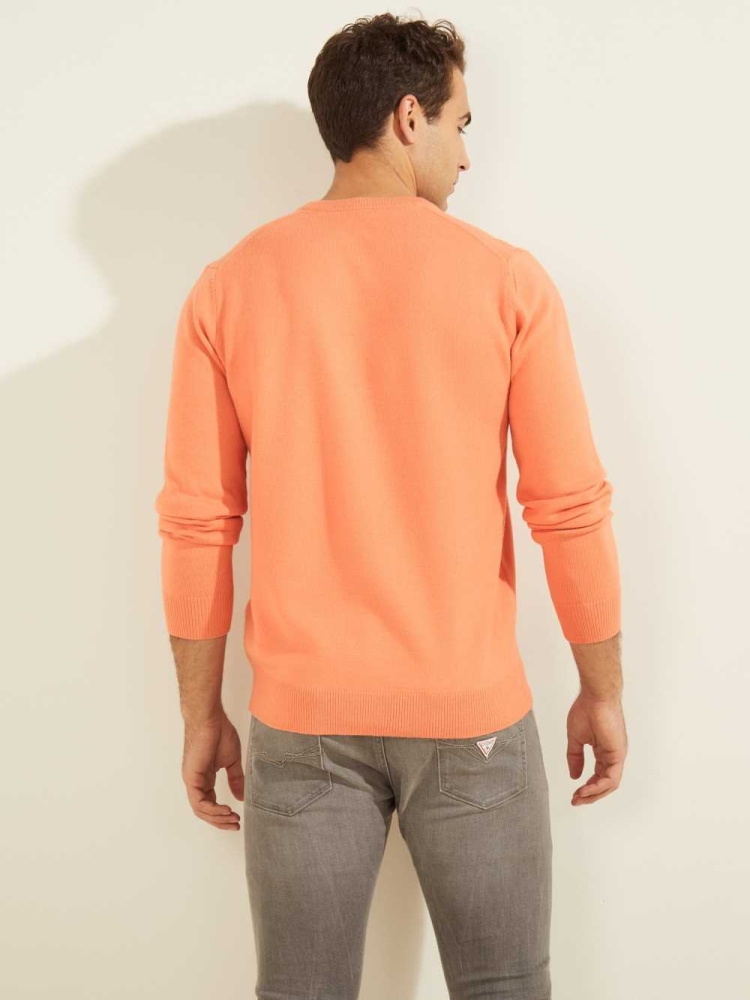 Orange Men's GUESS Eco Liam V-Neck Sweaters | USA91HVMLB