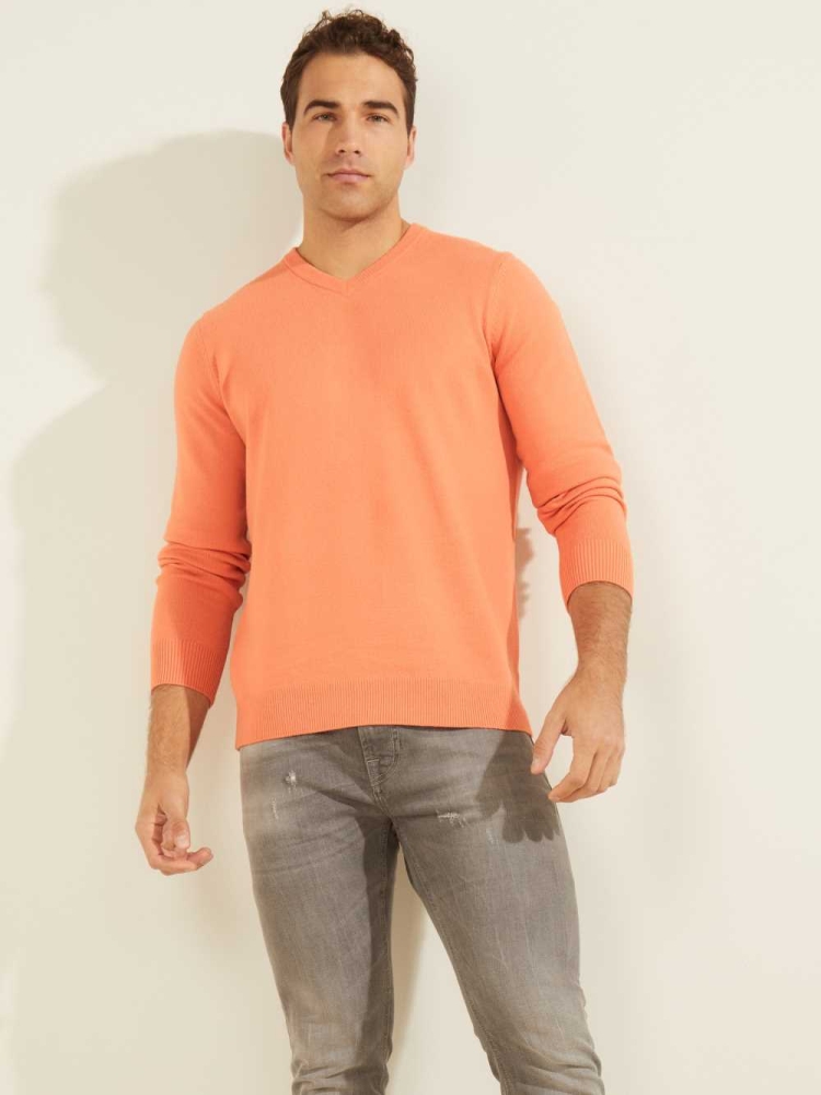 Orange Men\'s GUESS Eco Liam V-Neck Sweaters | USA91HVMLB