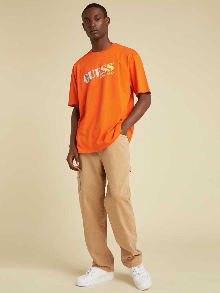 Orange Men's GUESS Originals Ombre Logo T-Shirts | USA23QYBZN