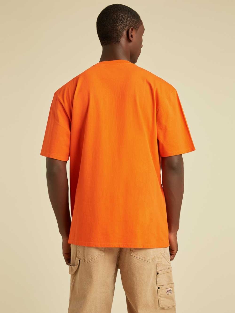 Orange Men's GUESS Originals Ombre Logo T-Shirts | USA23QYBZN