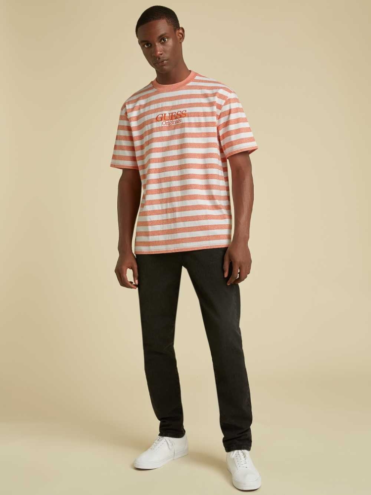 Orange Men's GUESS Originals Striped T-Shirts | USA51DLTNR