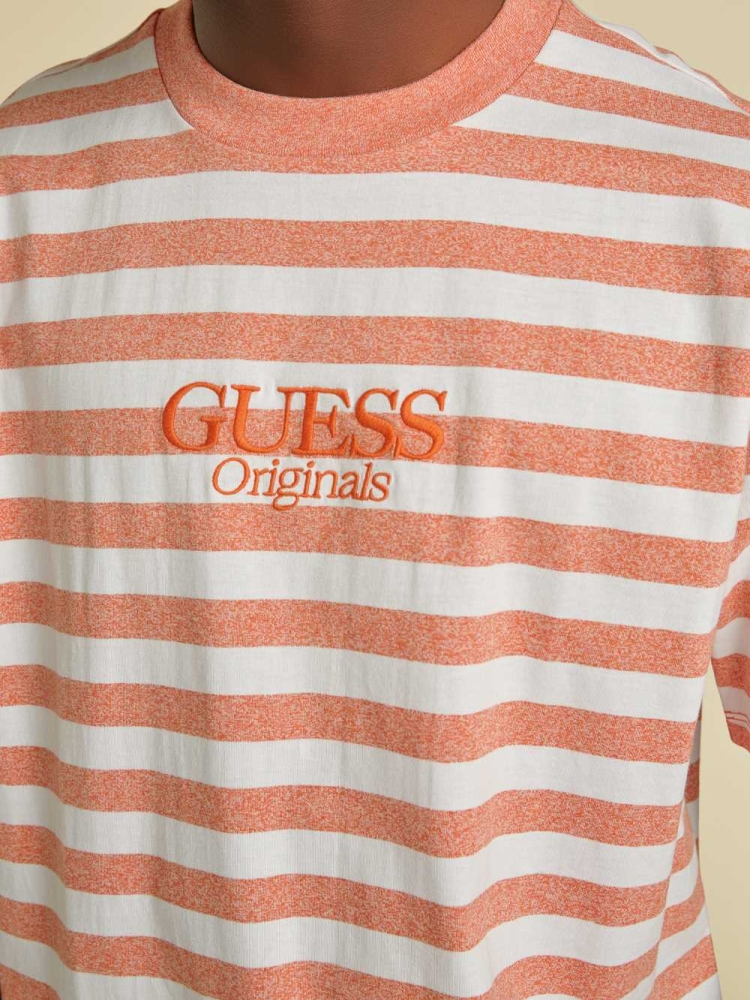 Orange Men's GUESS Originals Striped T-Shirts | USA51DLTNR