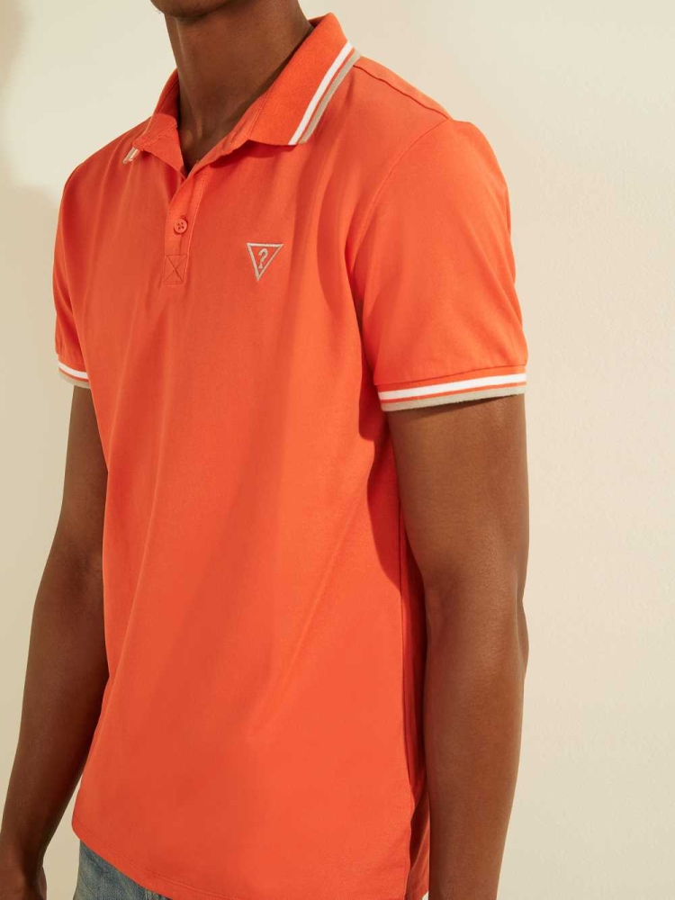 Orange Men's GUESS Sports Pique Logo Polo Shirts | USA47LWHRY