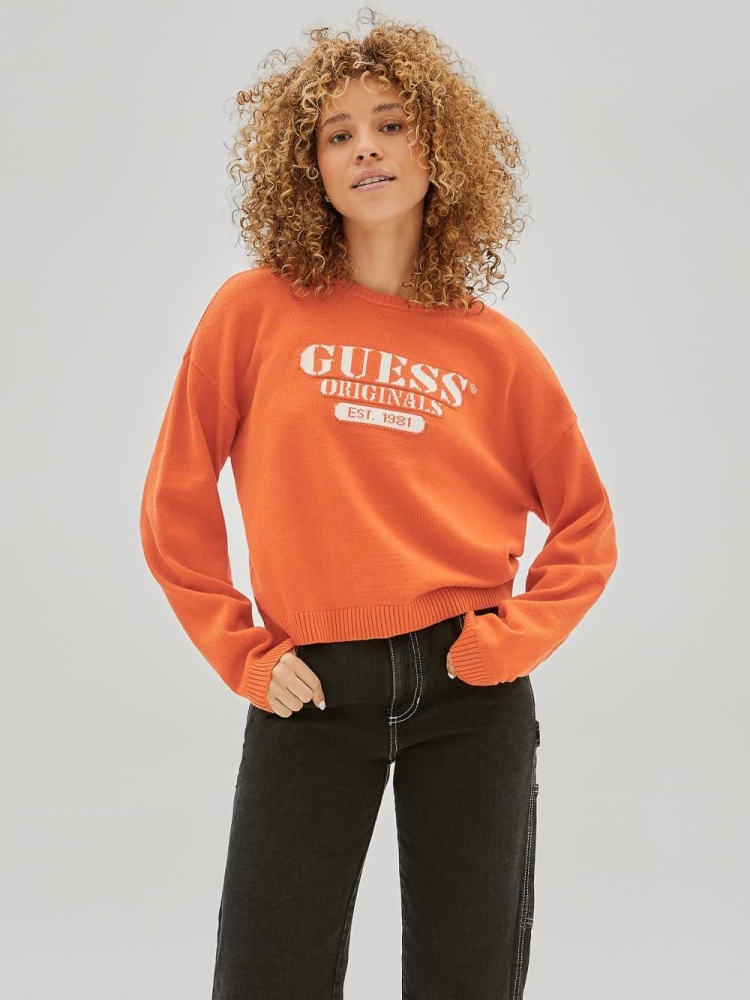 Orange Women\'s GUESS Originals Logo Sweaters | USA27GUWYR