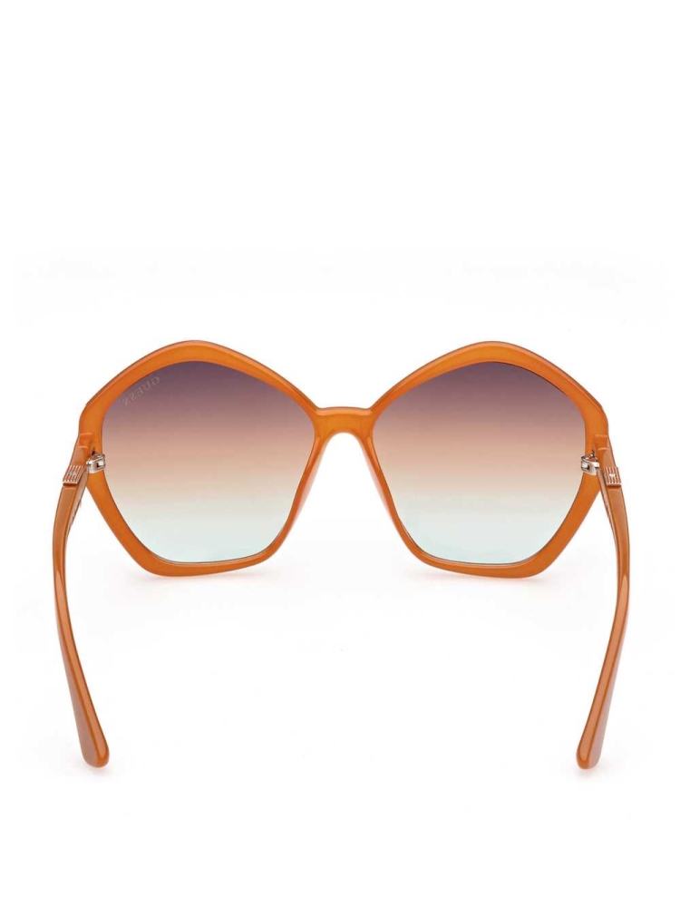 Orange Women's GUESS Oversized Geometric Logo Sunglasses | USA82QGHYF