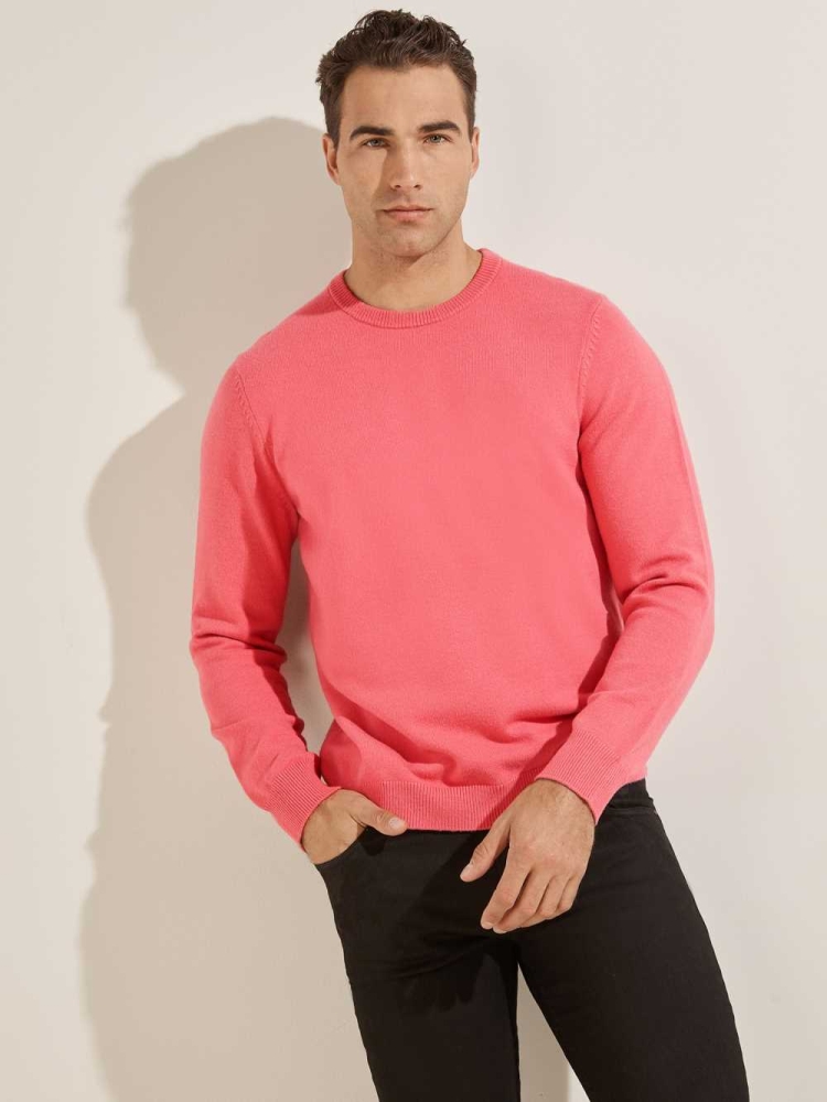 Pink Men\'s GUESS Eco Liam Crew Sweaters | USA34BDAKI