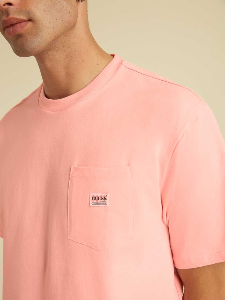 Pink Men's GUESS Originals Kit Pocket T-Shirts | USA48XVRWL