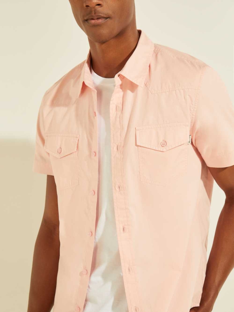 Pink Rose Men's GUESS Nottingham Western Shirts | USA62RBOIX