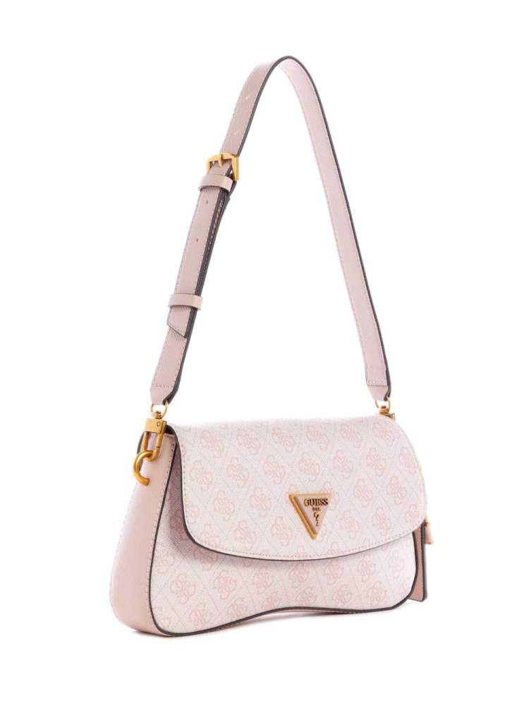 Pink White Women's GUESS Cordelia Logo Flap Shoulder Bags | USA85IPFVS