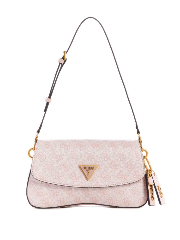 Pink White Women\'s GUESS Cordelia Logo Flap Shoulder Bags | USA85IPFVS