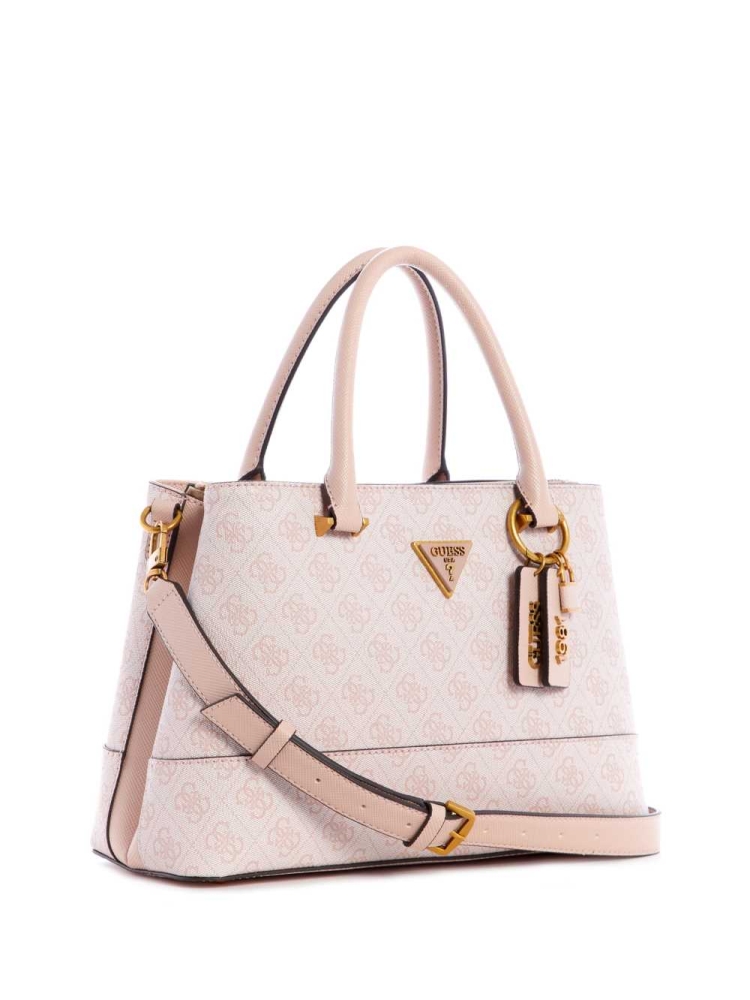 Pink White Women's GUESS Cordelia Logo Luxury Satchels | USA53YSUNL