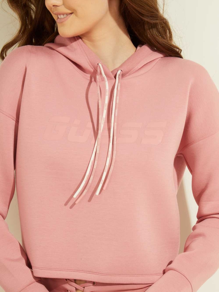 Pink Women's GUESS Double Drawstring Hooded Sweatshirt | USA35EAOTZ