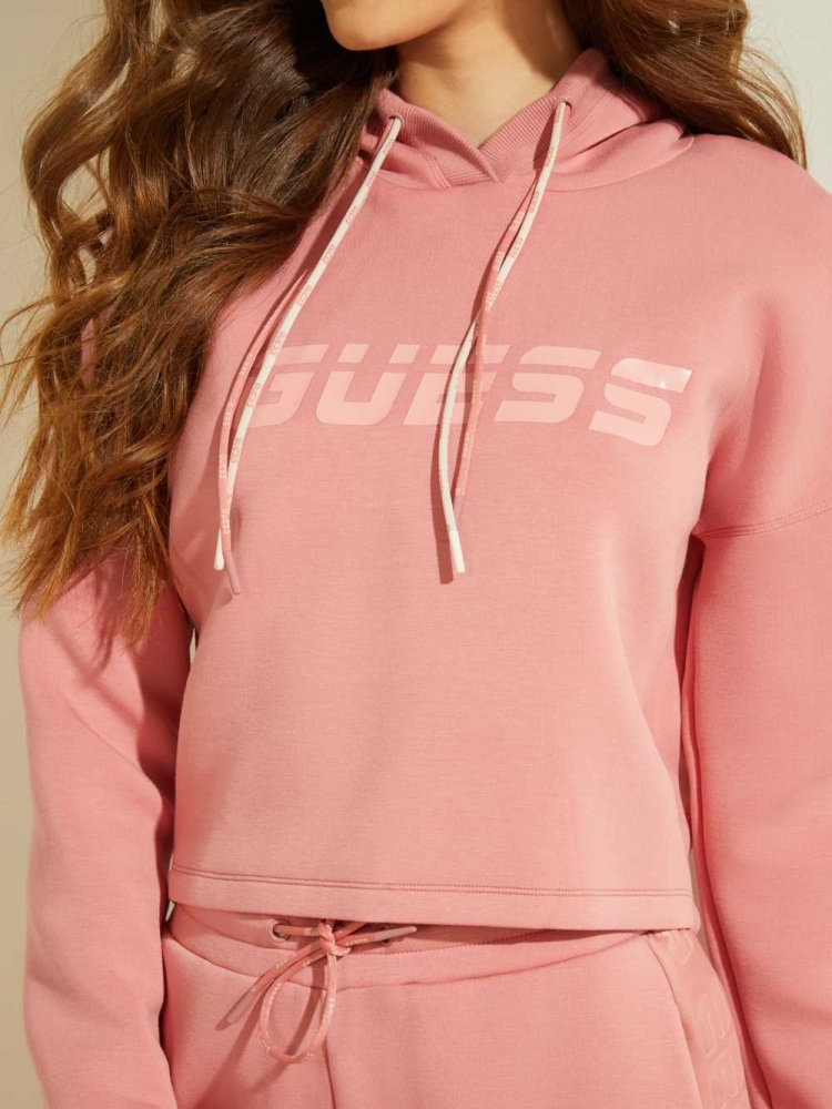 Pink Women's GUESS Double Drawstring Hooded Sweatshirt | USA58GOYKA