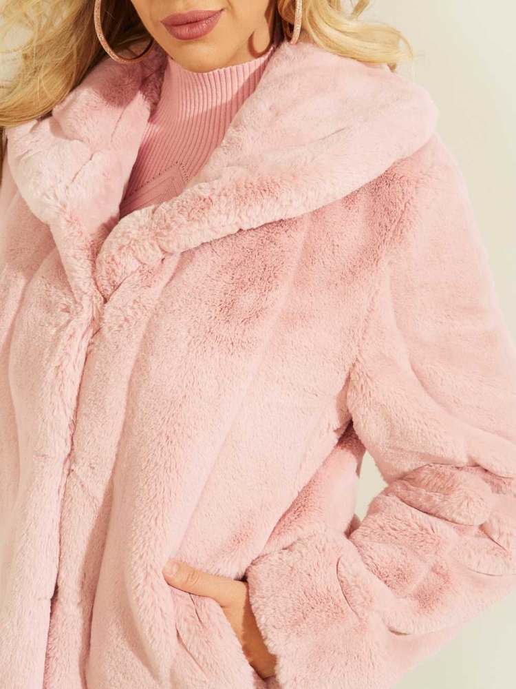 Pink Women's GUESS Sophy Faux-Fur Jackets | USA46ECGXF