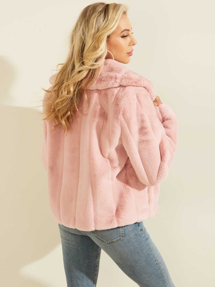 Pink Women's GUESS Sophy Faux-Fur Jackets | USA46ECGXF