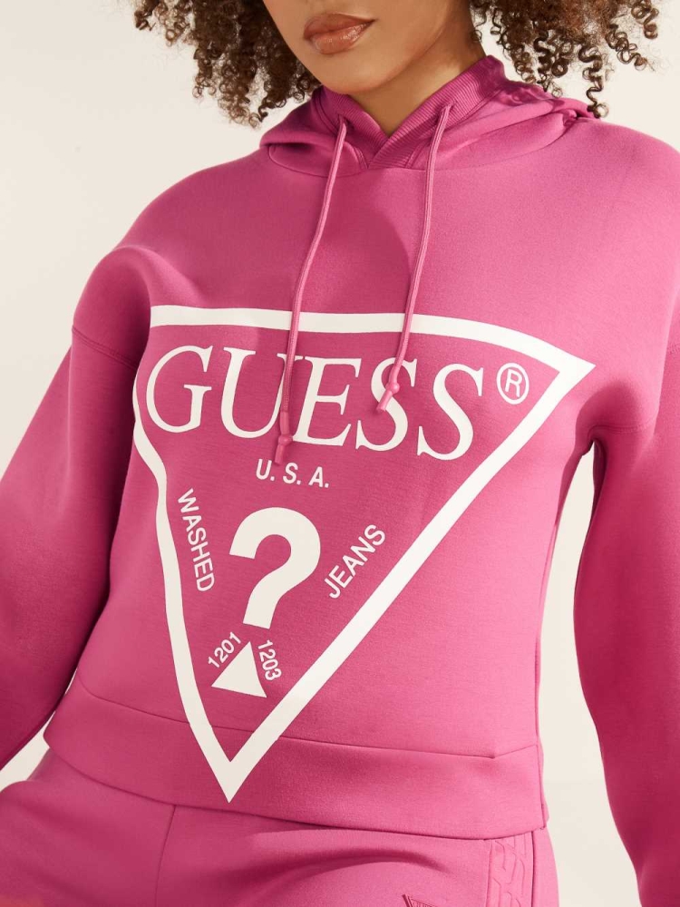 Purple Women's GUESS Eco Logo Hooded Sweatshirt | USA61YQEDH