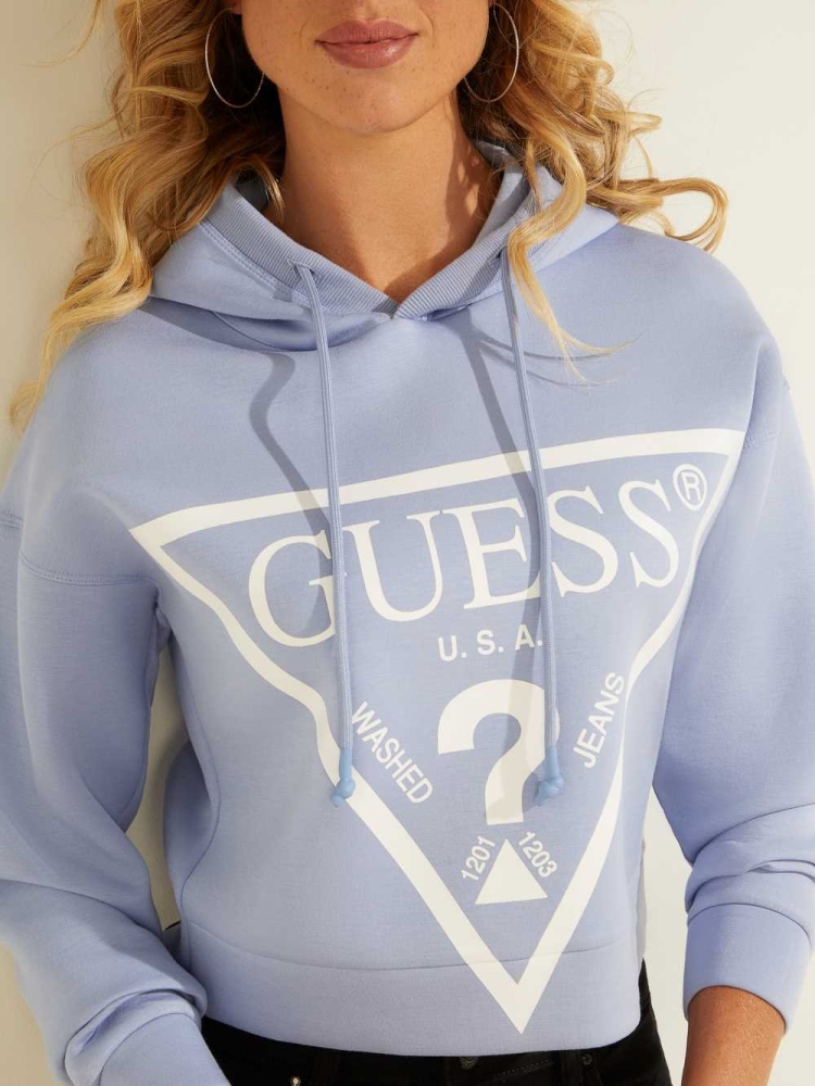 Purple Women's GUESS Eco Logo Hooded Sweatshirt | USA85GYDWQ