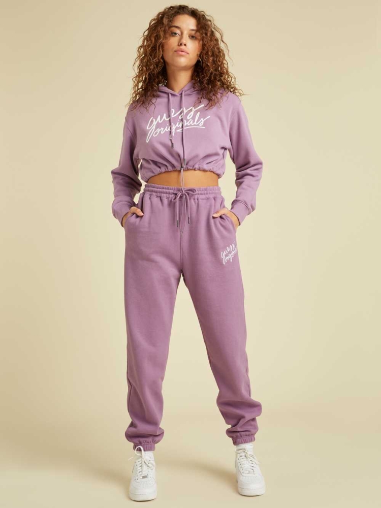 Purple Women's GUESS Originals Cropped Hoodies | USA98DQJRI