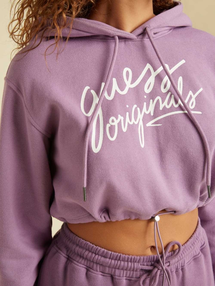 Purple Women's GUESS Originals Cropped Hoodies | USA98DQJRI