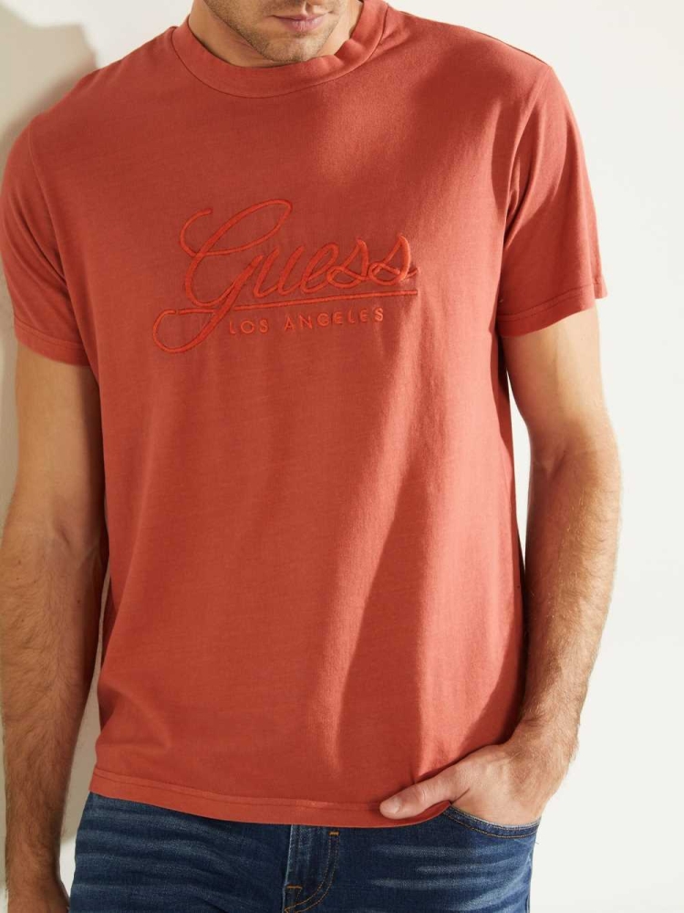 Red Men's GUESS Classical Embroidered Logo T-Shirts | USA41ABRTF