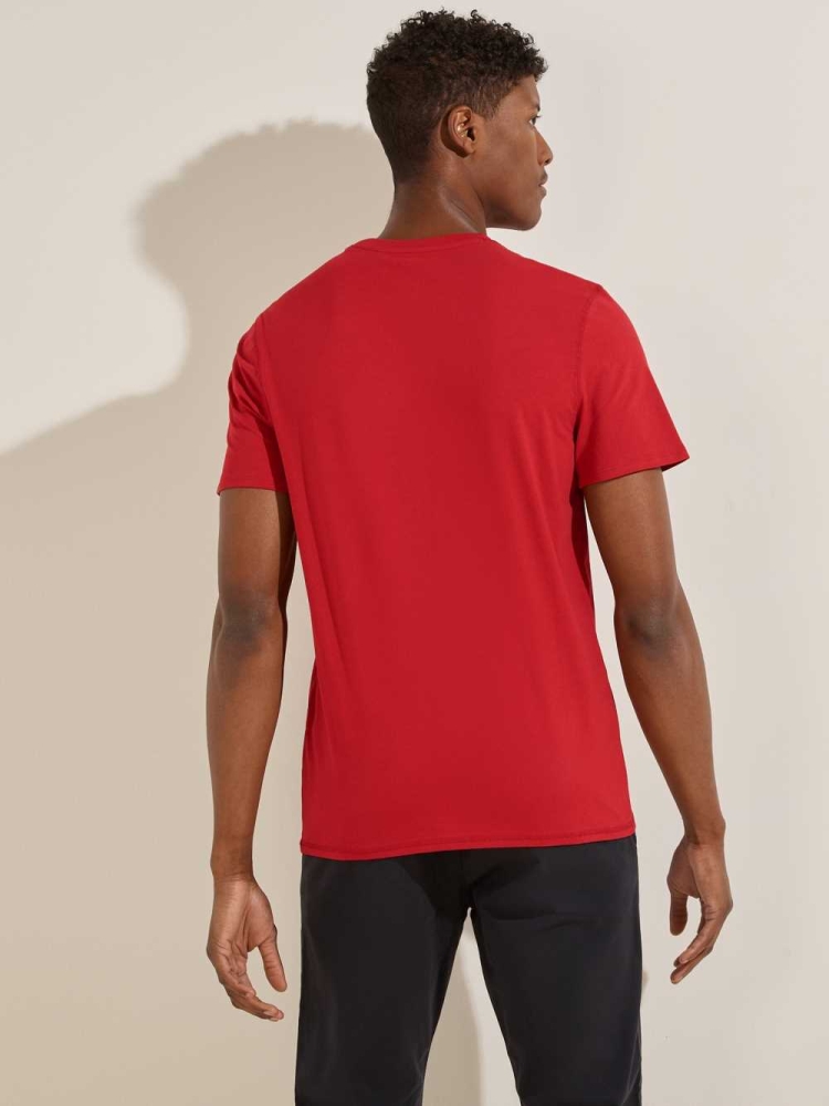 Red Men's GUESS Eco Keanu Logo T-Shirts | USA28QCPSV