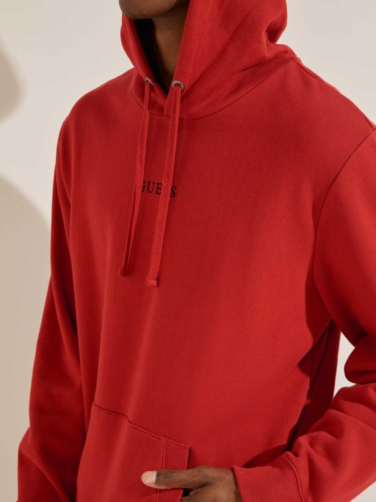 Red Men's GUESS Eco Roy Embroidered Logo Hoodies | USA43WPQXB