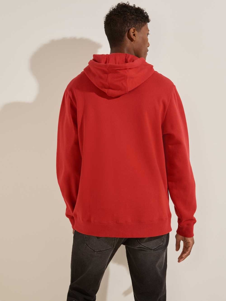 Red Men's GUESS Eco Roy Embroidered Logo Hoodies | USA43WPQXB