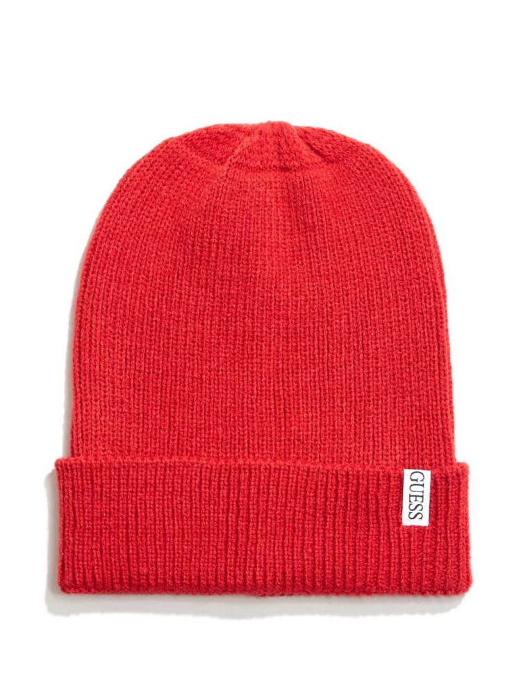 Red Men\'s GUESS Elliot Patch Beanie | USA68LCNWU