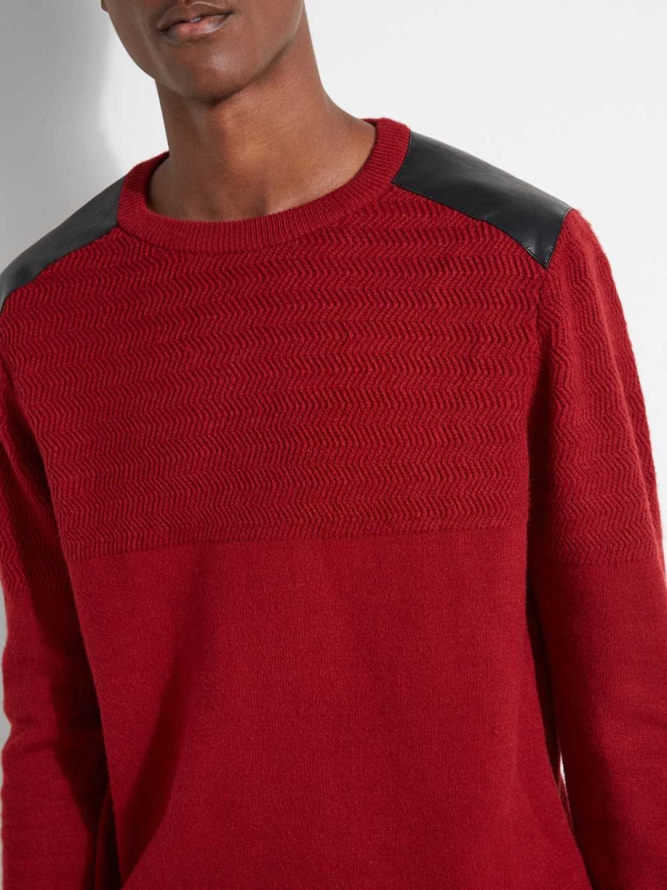 Red Men's GUESS Liam Herringbone Contrast Sweaters | USA64DJYTZ