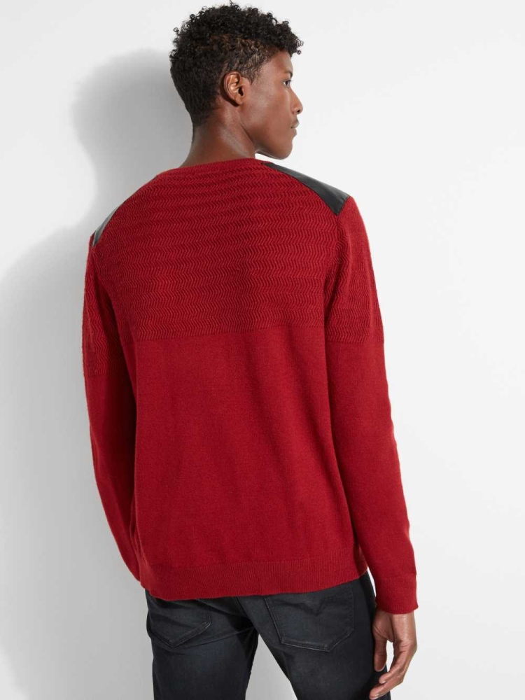 Red Men's GUESS Liam Herringbone Contrast Sweaters | USA64DJYTZ