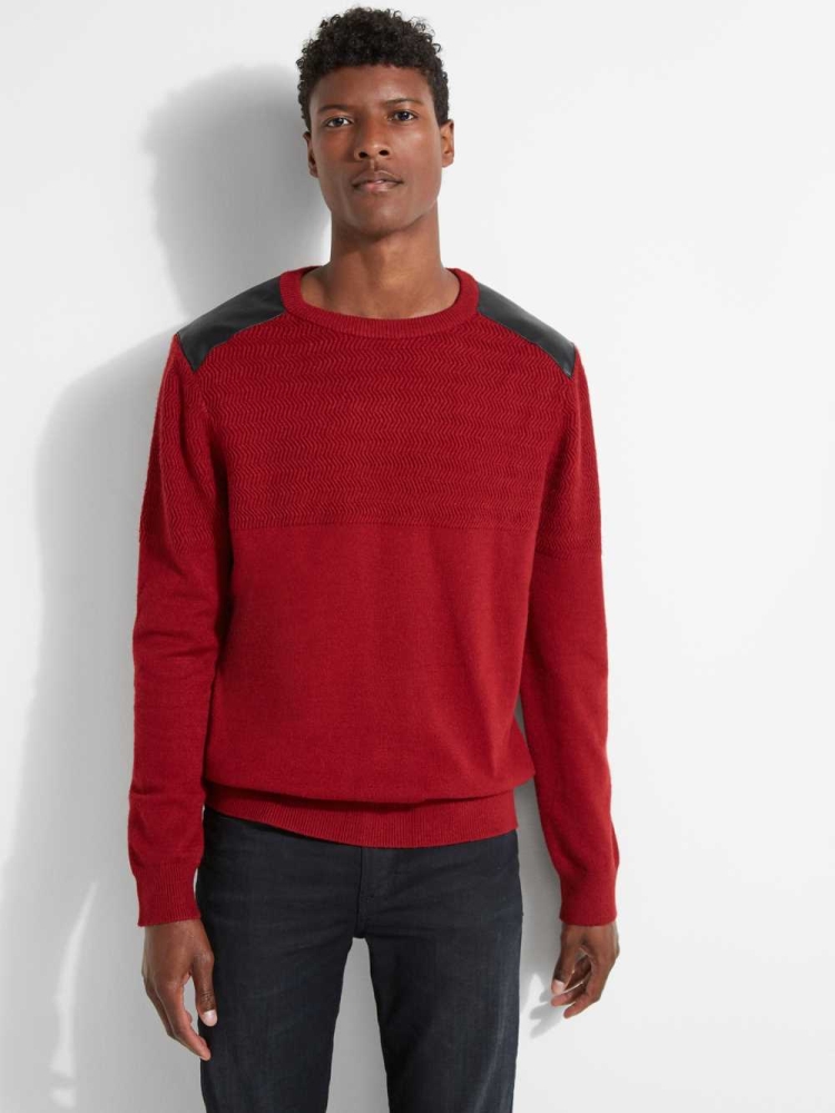 Red Men\'s GUESS Liam Herringbone Contrast Sweaters | USA64DJYTZ